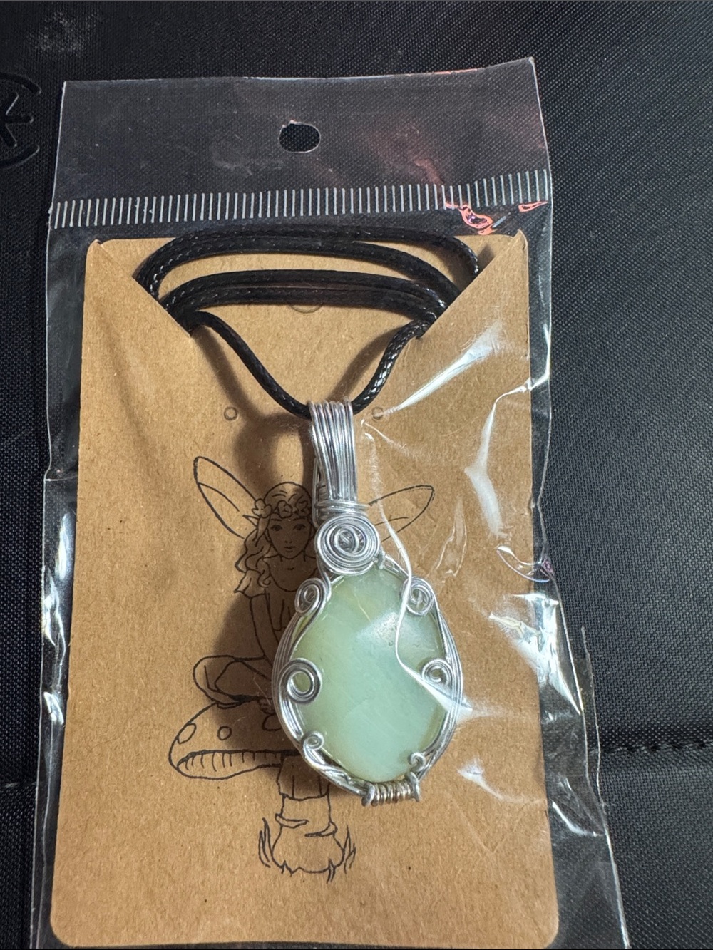 Genuine Prehnite Aventurine Gemstone Pendant mixed metal silver wire necklace